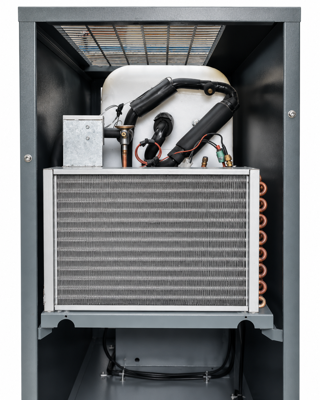 Oil separator and cooler filter assembly mounted inside an industrial compressor frame